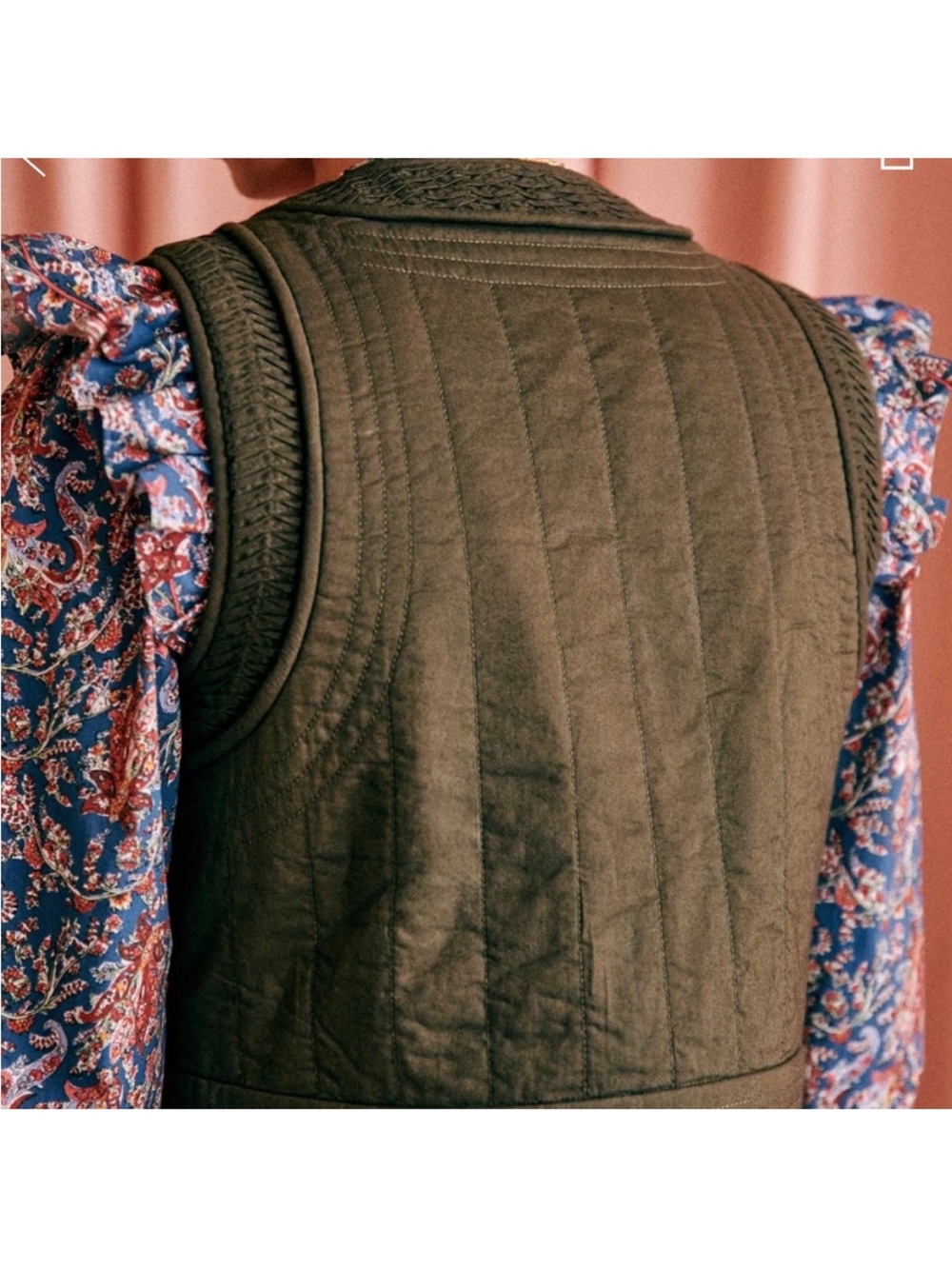 SEZANE julian khaki green organic cotton vest quilted waistcoat jacket small - Picture 2 of 8